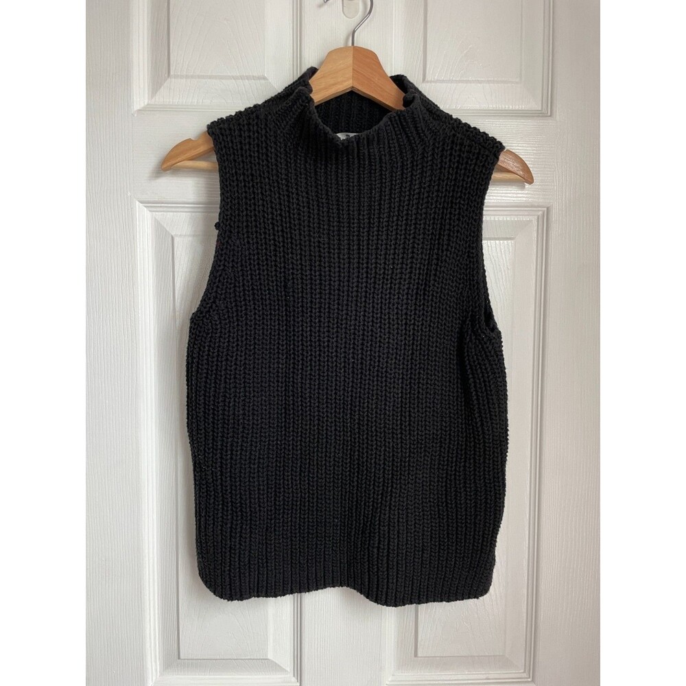 Madewell Women's Black Knit Side-Slit turtleneck Tank Top Sz S